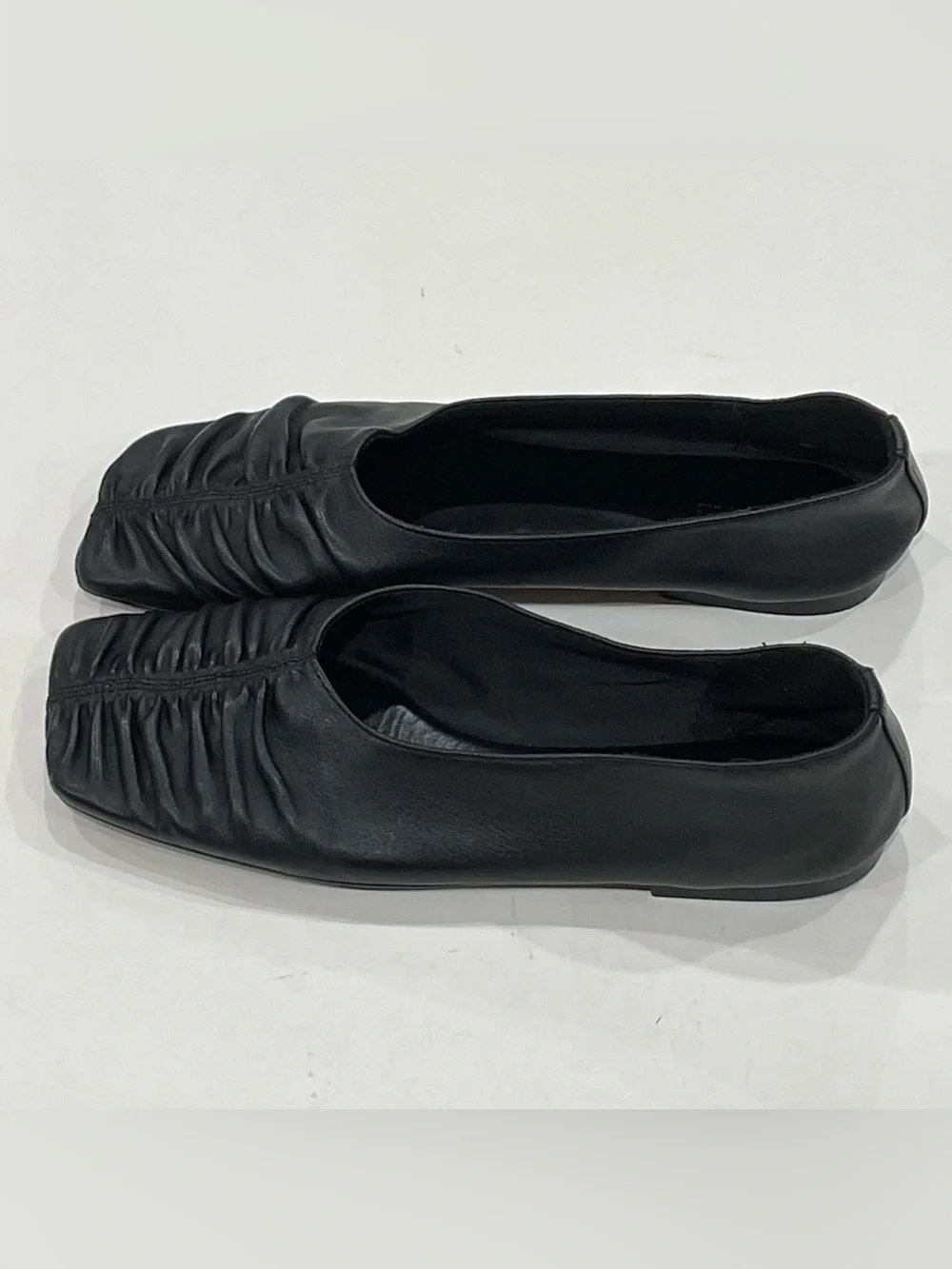 Black Ruched Square-Toe Flats, Massimo Dutti, Size 8